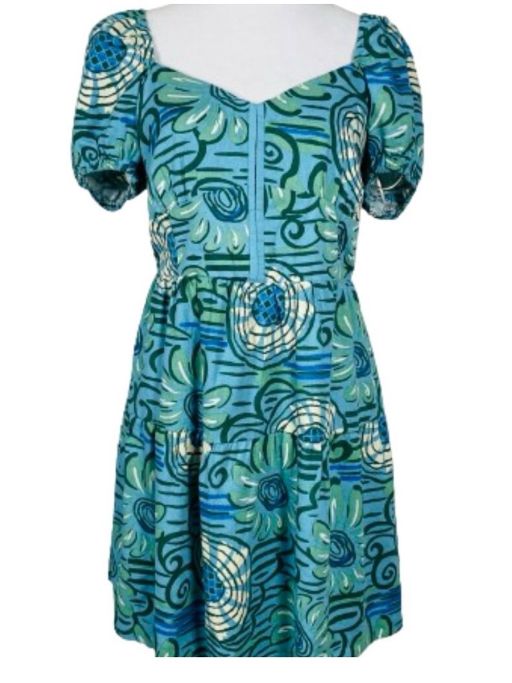 House of Harlow 1960 Linen Blend Puff-Sleeve Blue Floral Mini Dress Size M